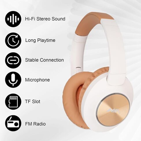 XuanGui NIA Wireless Over Ear Bluetooth Headphones with Mic, HiFi Stereo Foldable Headset with LED Lights, TF Slot, FM Radio for Office Home Cellphone PC, Brown NX400 in Saudi Arabia