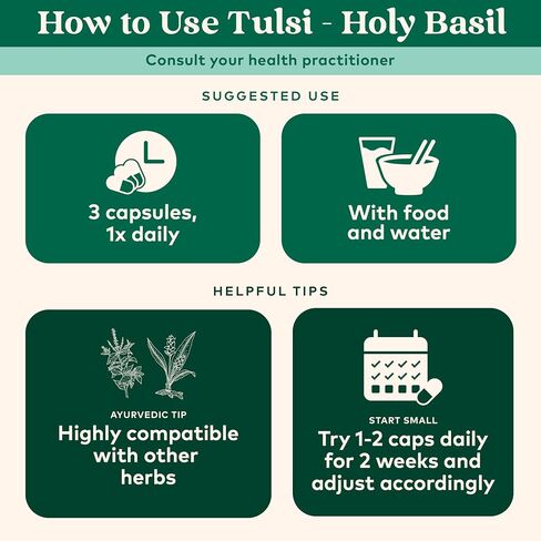 Organic India Tulsi Holy Basil Capsules - Holy Basil Extract - Holy Basil Leaf Supplement, Herbal Supplement, Immune Support, Stress Relief, Vegan, Gluten-Free, Kosher, Organic, Non-GMO - 180 Capsules in Kuwait