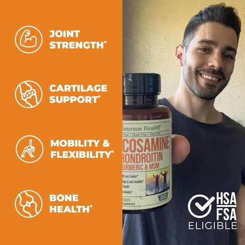 Glucosamine Chondroitin MSM and Turmeric Supplement - Joint Support Supplement for Women & Men with Boswellia & Glucosamine Sulfate 1500 mg. Used for Cartilage & Joint Health & Flexibility 90 Capsules in Kuwait