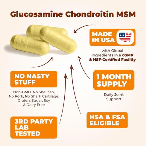 Glucosamine Chondroitin MSM and Turmeric Supplement - Joint Support Supplement for Women & Men with Boswellia & Glucosamine Sulfate 1500 mg. Used for Cartilage & Joint Health & Flexibility 90 Capsules in Kuwait