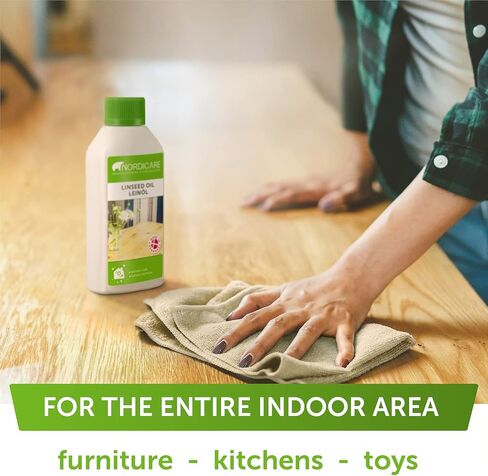 Nordicare Linseed Oil for Wood - 100% Pure & Natural Linseed Oil for Entire Indoor Area - Food-Safe Raw Linseed Oil for Wood Furniture - Underlines the Original Wood Structure - Made in Denmark (34oz) in Saudi Arabia