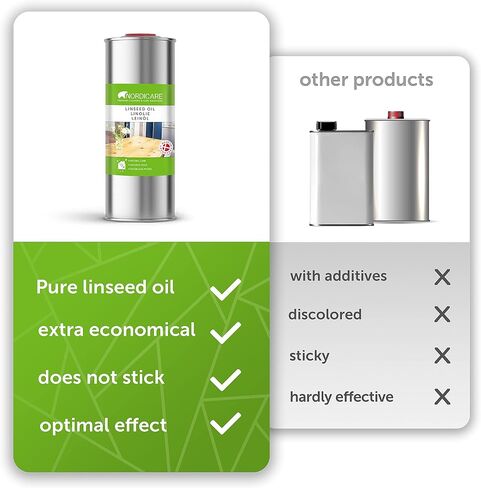Nordicare Linseed Oil for Wood - 100% Pure & Natural Linseed Oil for Entire Indoor Area - Food-Safe Raw Linseed Oil for Wood Furniture - Underlines the Original Wood Structure - Made in Denmark (34oz) in Saudi Arabia
