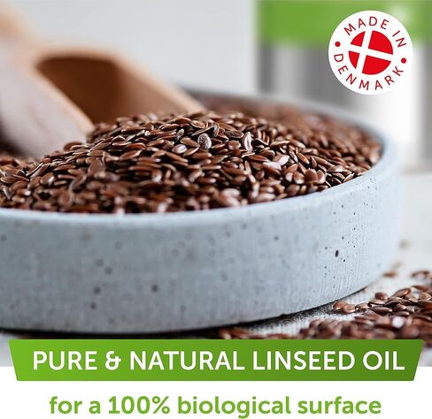 Nordicare Linseed Oil for Wood - 100% Pure & Natural Linseed Oil for Entire Indoor Area - Food-Safe Raw Linseed Oil for Wood Furniture - Underlines the Original Wood Structure - Made in Denmark (34oz) in Saudi Arabia