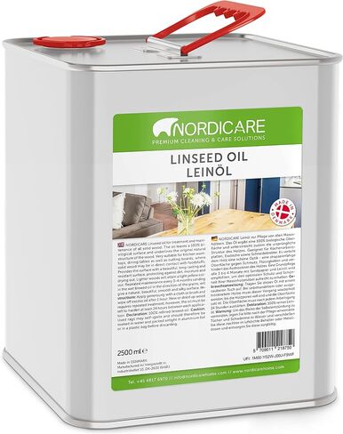 Nordicare Linseed Oil for Wood - 100% Pure & Natural Linseed Oil for Entire Indoor Area - Food-Safe Raw Linseed Oil for Wood Furniture - Underlines the Original Wood Structure - Made in Denmark (34oz) in Saudi Arabia