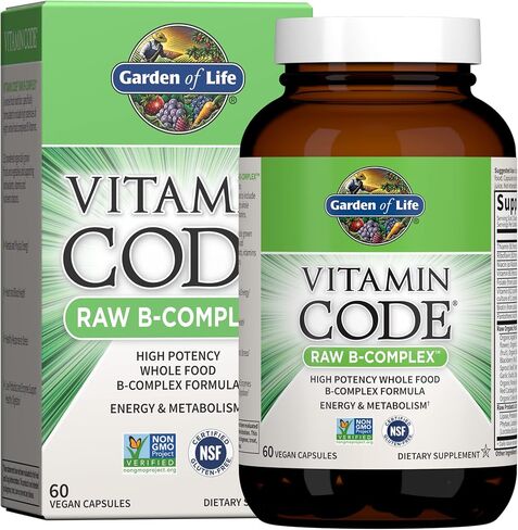 Garden of Life Raw B Complex - Vitamin Code - 60 Vegan Capsules, High Potency Vitamins for Energy & Metabolism with B2 Riboflavin, B1, B3, B6, Folate, B12 as Methylcobalamin & Biotin Plus Probiotics in Saudi Arabia