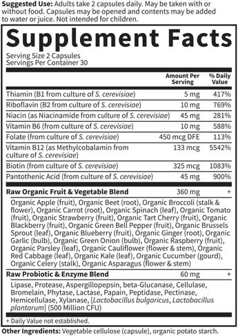 Garden of Life Raw B Complex - Vitamin Code - 60 Vegan Capsules, High Potency Vitamins for Energy & Metabolism with B2 Riboflavin, B1, B3, B6, Folate, B12 as Methylcobalamin & Biotin Plus Probiotics in Saudi Arabia