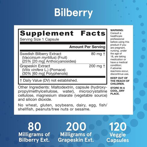Jarrow Formulas® Bilberry + Grapeskin Polyphenols, Vision and Eye Health, 60 Veggie Capsules, Up to a 30 Day Supply in Saudi Arabia