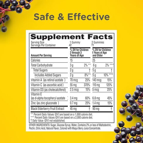 Zarbee's Children's Daily Immune Support Gummies with Real Elderberry + Vitamins A, C, D, E & Zinc to Help Promote a Healthy Immune System, No Artificial Flavors, Gluten-Free, 42 ct in Saudi Arabia