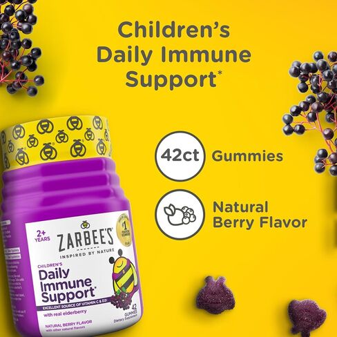 Zarbee's Children's Daily Immune Support Gummies with Real Elderberry + Vitamins A, C, D, E & Zinc to Help Promote a Healthy Immune System, No Artificial Flavors, Gluten-Free, 42 ct in Saudi Arabia