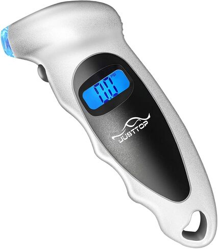 JUSTTOP Digital Tire Pressure Gauge, 150PSI 4 Setting for Cars, Trucks and Bicycles, Backlit LCD and Anti-Skid Grip for Easy and Accurate Reading(Silver) in Saudi Arabia