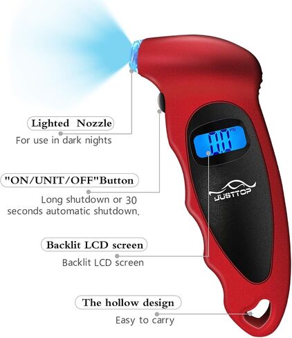 JUSTTOP Digital Tire Pressure Gauge, 150PSI 4 Setting for Cars, Trucks and Bicycles, Backlit LCD and Anti-Skid Grip for Easy and Accurate Reading(Silver) in Saudi Arabia