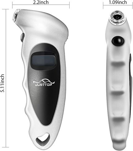 JUSTTOP Digital Tire Pressure Gauge, 150PSI 4 Setting for Cars, Trucks and Bicycles, Backlit LCD and Anti-Skid Grip for Easy and Accurate Reading(Silver) in Saudi Arabia