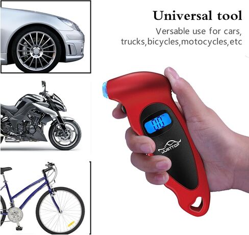 JUSTTOP Digital Tire Pressure Gauge, 150PSI 4 Setting for Cars, Trucks and Bicycles, Backlit LCD and Anti-Skid Grip for Easy and Accurate Reading(Silver) in Saudi Arabia