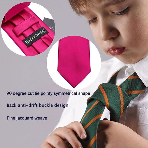 Barry.Wang Ties for Boys 47.2" Self-Necktie Kids and Pocket Square Set Teenager Uniform Graduation Performance Age 6-15 in Saudi Arabia