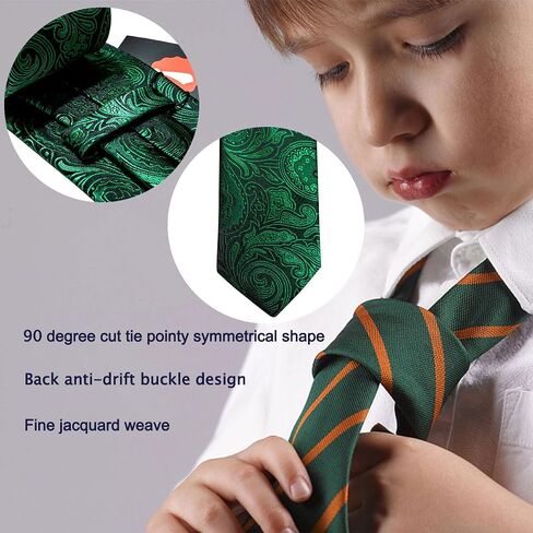 Barry.Wang Ties for Boys 47.2" Self-Necktie Kids and Pocket Square Set Teenager Uniform Graduation Performance Age 6-15 in Saudi Arabia
