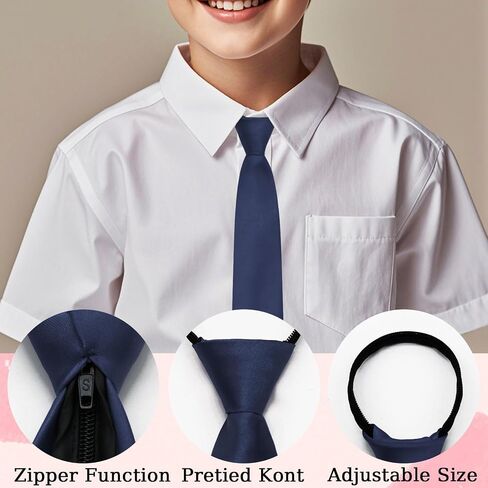Ties for Boys Adjustable Boys Zipper Tie Pretied Kids School Ties Solid Color Necktie for Wedding Party Graduation in Kuwait