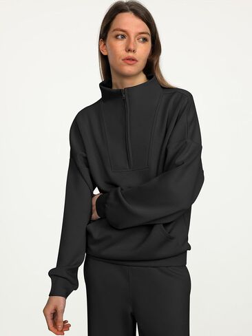 ANRABESS Women 2 Piece Outfits Sweatsuit Quarter Zip Sweatshirt Wide Leg Sweatpants Matching Lounge Set Travel Tracksuit in Saudi Arabia