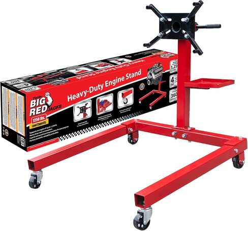 حامل محرك دوار من الفولاذ BIG RED TAM25671-2 مع رأس تثبيت قابل للتعديل 360 درجة وصينية تخزين الأدوات الإضافية: سعة 5/8 طن (1,250 رطل)، أحمر in Saudi Arabia