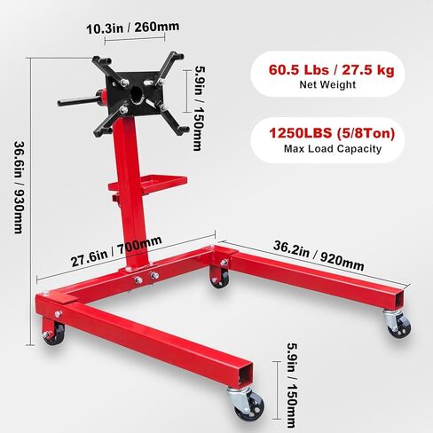 حامل محرك دوار من الفولاذ BIG RED TAM25671-2 مع رأس تثبيت قابل للتعديل 360 درجة وصينية تخزين الأدوات الإضافية: سعة 5/8 طن (1,250 رطل)، أحمر in Saudi Arabia