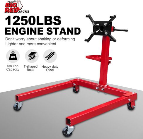 حامل محرك دوار من الفولاذ BIG RED TAM25671-2 مع رأس تثبيت قابل للتعديل 360 درجة وصينية تخزين الأدوات الإضافية: سعة 5/8 طن (1,250 رطل)، أحمر in Saudi Arabia