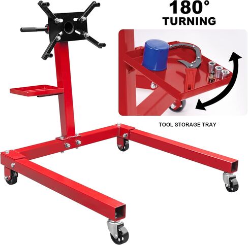 حامل محرك دوار من الفولاذ BIG RED TAM25671-2 مع رأس تثبيت قابل للتعديل 360 درجة وصينية تخزين الأدوات الإضافية: سعة 5/8 طن (1,250 رطل)، أحمر in Saudi Arabia