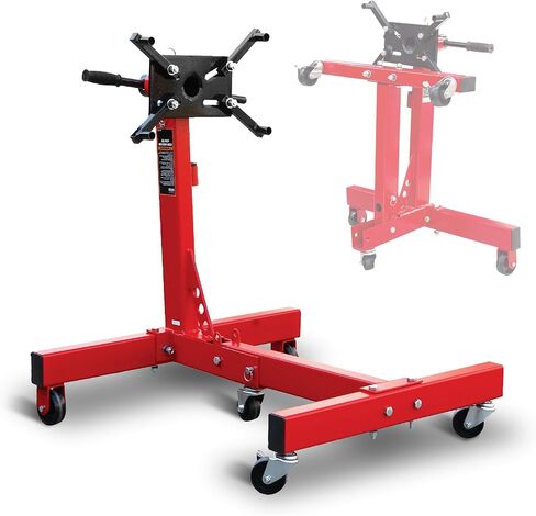 حامل محرك دوار من الفولاذ BIG RED TAM25671-2 مع رأس تثبيت قابل للتعديل 360 درجة وصينية تخزين الأدوات الإضافية: سعة 5/8 طن (1,250 رطل)، أحمر in Saudi Arabia