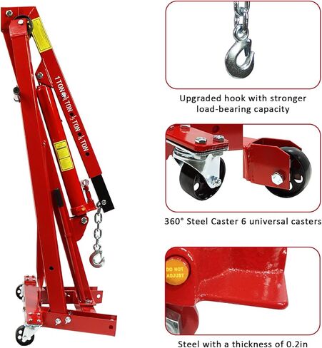 Engine Hoist, 1 Ton Folding Cherry Picker Shop Crane Hoist Lift, Heavy Duty Hydraulic Engine Crane with 4 Casters, Engine Hoist Lever for Engine Lifting Loading (2200 LBS) in Kuwait