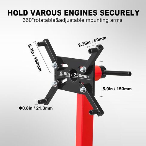 حامل محرك دوار من الفولاذ BIG RED TAM25671-2 مع رأس تثبيت قابل للتعديل 360 درجة وصينية تخزين الأدوات الإضافية: سعة 5/8 طن (1,250 رطل)، أحمر in Saudi Arabia