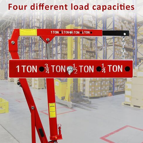 Engine Hoist, 1 Ton Folding Cherry Picker Shop Crane Hoist Lift, Heavy Duty Hydraulic Engine Crane with 4 Casters, Engine Hoist Lever for Engine Lifting Loading (2200 LBS) in Kuwait
