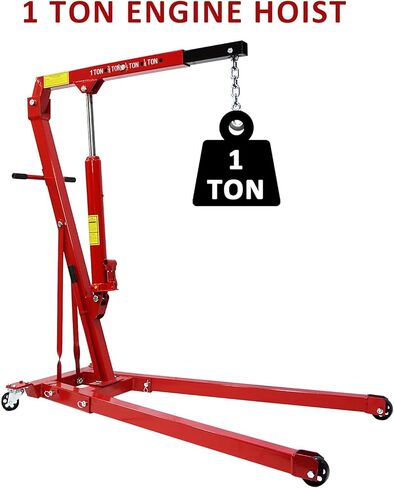Engine Hoist, 1 Ton Folding Cherry Picker Shop Crane Hoist Lift, Heavy Duty Hydraulic Engine Crane with 4 Casters, Engine Hoist Lever for Engine Lifting Loading (2200 LBS) in Kuwait