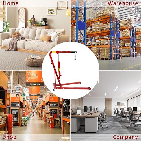 Engine Hoist, 1 Ton Folding Cherry Picker Shop Crane Hoist Lift, Heavy Duty Hydraulic Engine Crane with 4 Casters, Engine Hoist Lever for Engine Lifting Loading (2200 LBS) in Kuwait