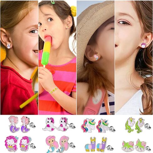 60 Pairs Cute Earrings Set - Hypoallergenic Stainless Steel Studs with Cartoon Characters, Colorful Faux Pearls & Sparkling Cubic Zirconias in Kuwait
