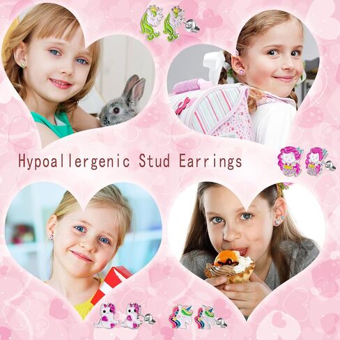 60 Pairs Cute Earrings Set - Hypoallergenic Stainless Steel Studs with Cartoon Characters, Colorful Faux Pearls & Sparkling Cubic Zirconias in Kuwait