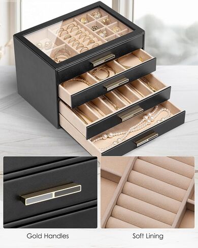 Vlando Jewelry Box for Women, Glass Lid Jewelry Organizer with 3 Drawers for Necklaces Rings Earrings Bracelets Christmas Gift - Cloud White in Kuwait