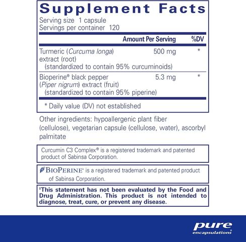 Pure Encapsulations Curcumin 500 with Bioperine - Antioxidant Supplement to Support Joints, Tissue, Liver, Colon & Cellular Health* - with Turmeric Curcumin & Bioperine - 120 Capsules in Kuwait