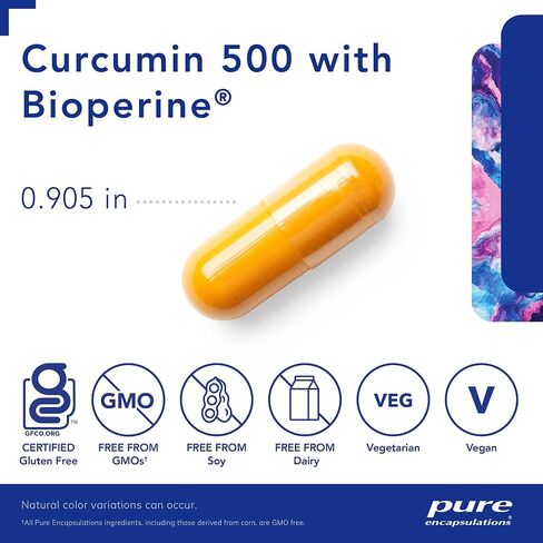 Pure Encapsulations Curcumin 500 with Bioperine - Antioxidant Supplement to Support Joints, Tissue, Liver, Colon & Cellular Health* - with Turmeric Curcumin & Bioperine - 120 Capsules in Kuwait