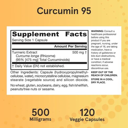 Jarrow Formulas Curcumin 95 500 mg, Turmeric Curcumin Extract for Antioxidant Support, Bone and Joint Support Dietary Supplement, 120 Veggie Capsules, Up to 120 Servings in Saudi Arabia