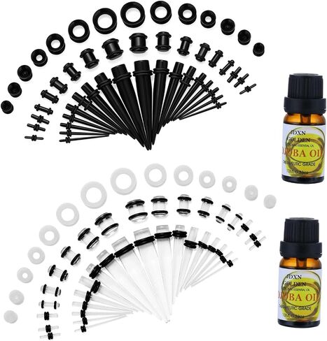 JDXN 102 Pieces Acrylic Ear Stretching Kit Aftercare Jojoba Oil Tapers Plugs Silicone Tunnels Gauges Expander 14G-00G Jewelry 50 Pieces Set Body Piercing Jewelry For Women men in Saudi Arabia