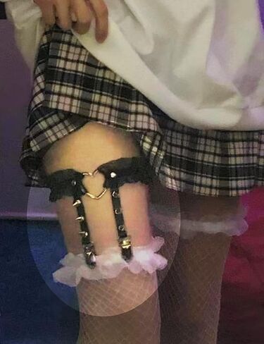 Adove Women Adjustable Leather Thigh Garter,Lace Heart Shaped Leg with Clips punk goth for thigh high socks in Kuwait