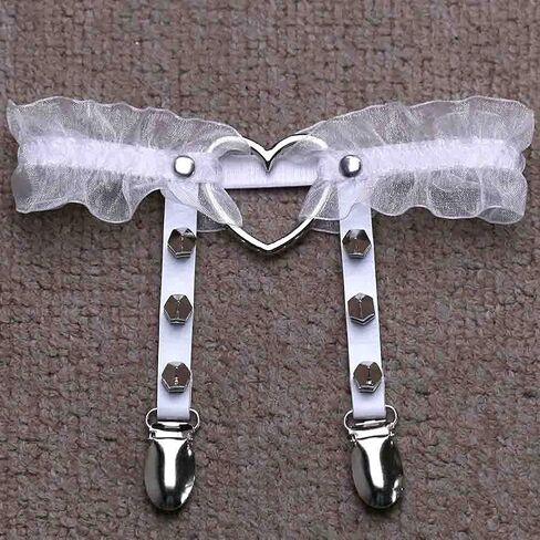 Adove Women Adjustable Leather Thigh Garter,Lace Heart Shaped Leg with Clips punk goth for thigh high socks in Kuwait