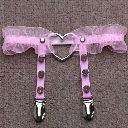 Adove Women Adjustable Leather Thigh Garter,Lace Heart Shaped Leg with Clips punk goth for thigh high socks in Kuwait