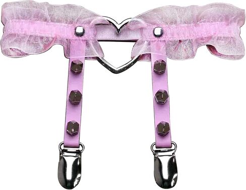 Adove Women Adjustable Leather Thigh Garter,Lace Heart Shaped Leg with Clips punk goth for thigh high socks in Kuwait