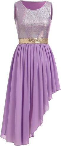 AFAVOM Women Metallic Sequin Praise Dance Dress Asymmetric Ruffle Overlay Dress Liturgical Lyrical Dancewear Worship Costume in Kuwait