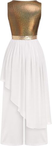 IBAKOM Praise Dance Dress Women Worship Overlay and Tunic Baggy Pant Metallic Lyrical Dance Costume Liturgical Dancewear in Saudi Arabia