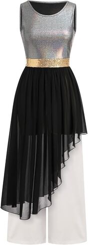 IBAKOM Praise Dance Dress Women Worship Overlay and Tunic Baggy Pant Metallic Lyrical Dance Costume Liturgical Dancewear in Kuwait