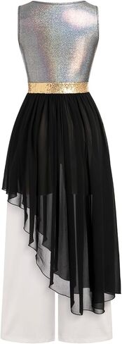 IBAKOM Praise Dance Dress Women Worship Overlay and Tunic Baggy Pant Metallic Lyrical Dance Costume Liturgical Dancewear in Kuwait