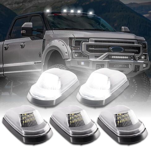 POPMOTORZ 5 قطع بيضاء LED أضواء سقف الكابينة سقف علوي أضواء التخليص مصابيح علامة الكابينة لعام 2017 2018 2019 2020 2021 2022 2023 2024 Ford F250 F350 F450 F550 Super Duty LED أضواء تشغيل السقف in Kuwait