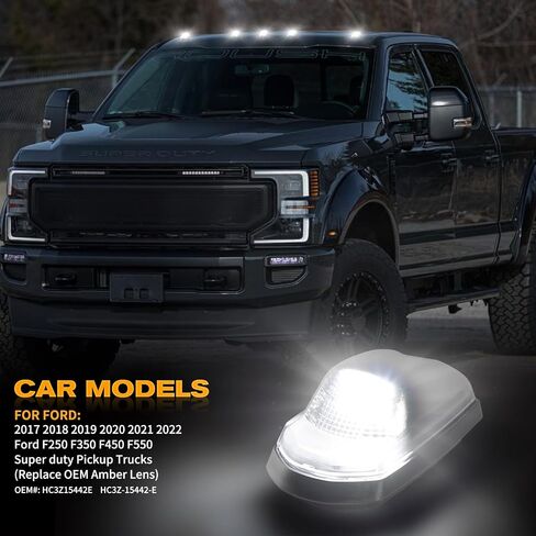 POPMOTORZ 5 قطع بيضاء LED أضواء سقف الكابينة سقف علوي أضواء التخليص مصابيح علامة الكابينة لعام 2017 2018 2019 2020 2021 2022 2023 2024 Ford F250 F350 F450 F550 Super Duty LED أضواء تشغيل السقف in Kuwait