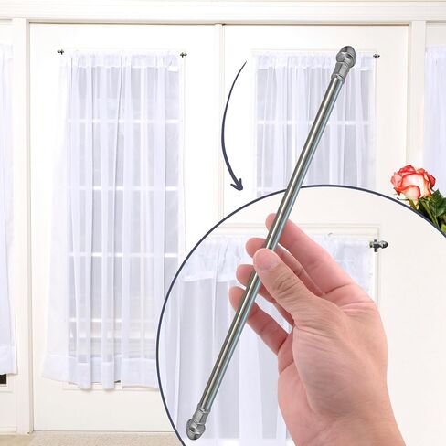 Amazing Drapery Hardware 7/16 Inch Silver Cafe Rods with Silver Ends, Set of 2 (Hardware Included) - Adjustable Length 28-48 Inches, Easy to Install Metal Rods for Doors, Windows, and Sidelights in Saudi Arabia