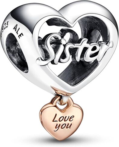 PANDORA Love You Sister Heart Charm - Compatible with PANDORA Moments - Stunning Women's Jewelry - Made with PANDORA Rose & Sterling Silver in Saudi Arabia